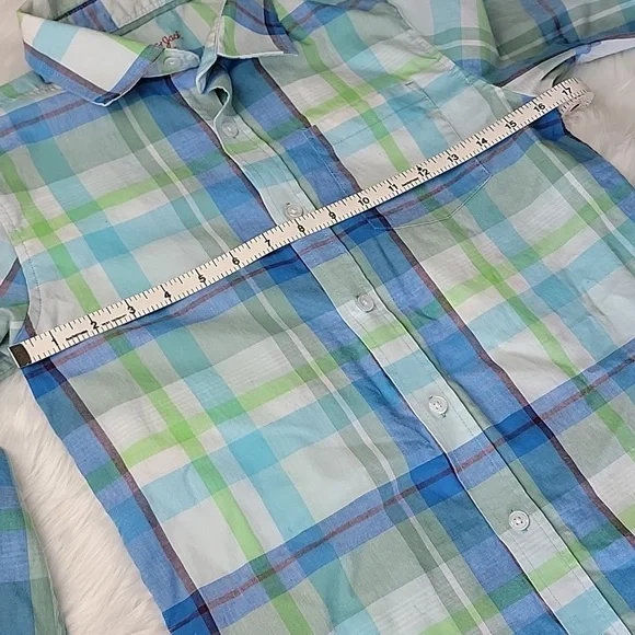 CAT & JACK Boy's Preppy Blue Green‎ Plaid Button Down Long Sleeve Shirt L 12/14 - Picture 5 of 7